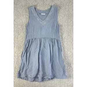 Rosemarine Linen Blue Sleeveless Knee Length Dress Lace Detail Women's Small